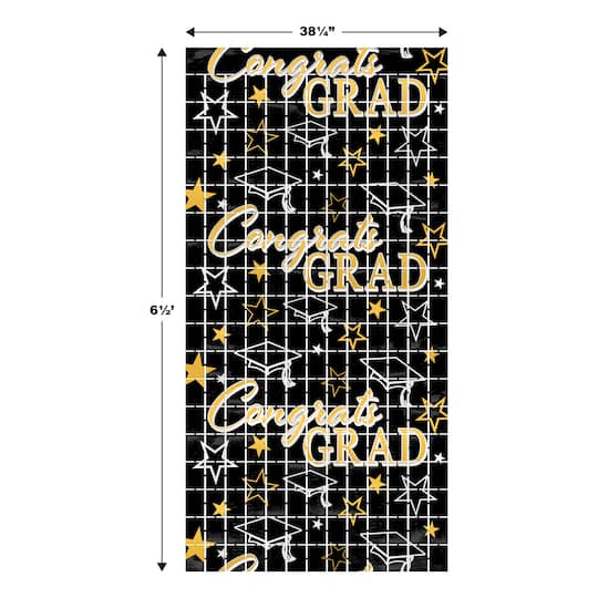 Beistle 6.5ft. Black & Gold Congrats Grad Metallic Square Curtain